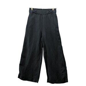 Halston Linen Blend Wide Leg Pants Womens XS‎ Black Pull On High Rise